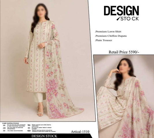 Design Stock Unstitched Printed Lawn 3pc Suit