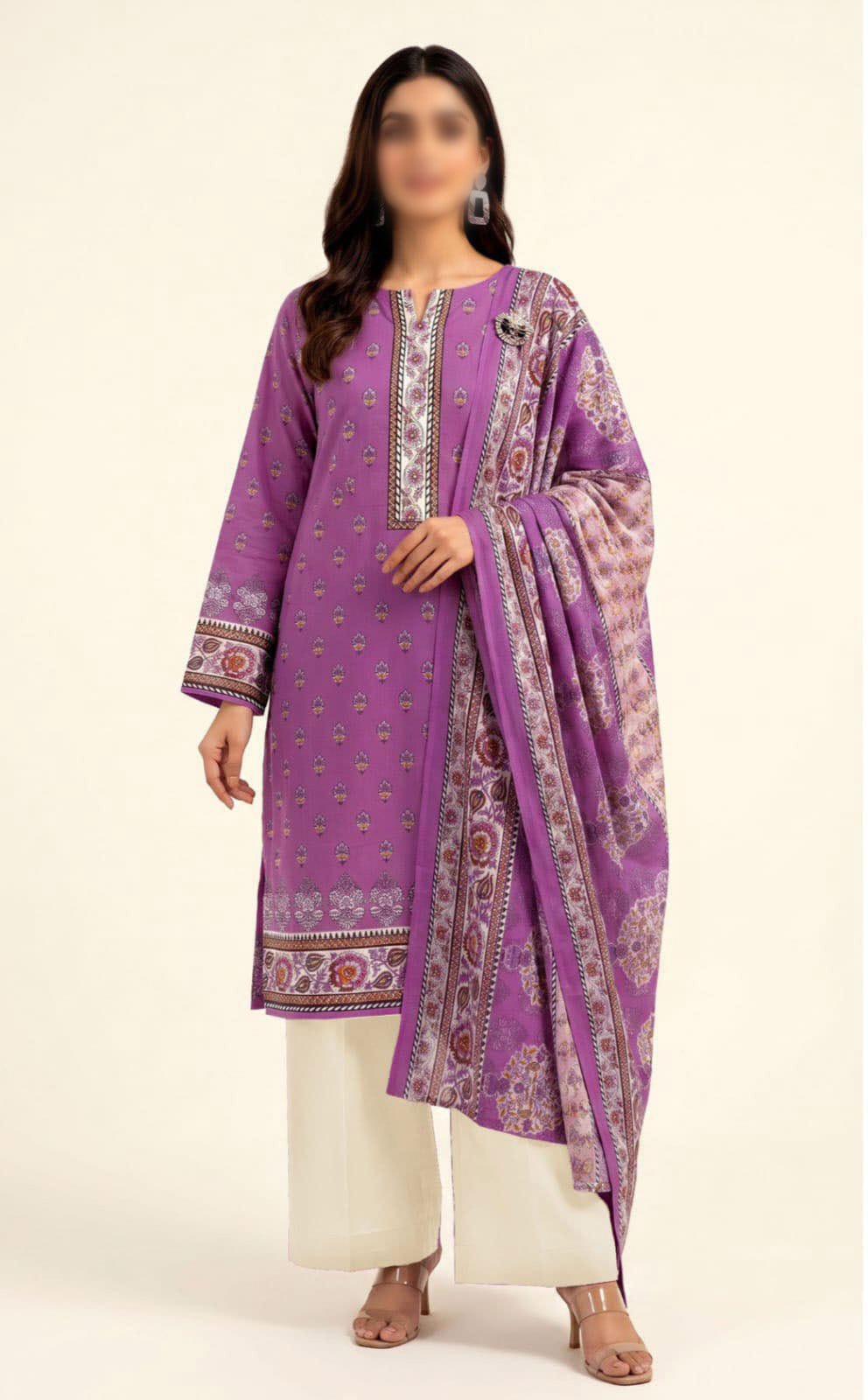 Sapphire Printed Lawn 3 Piece Unstitched Suit for Women Noor E Nazar Textile