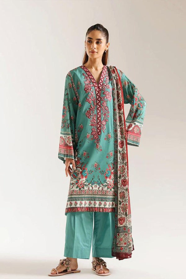 Ethnc 3 Piece Unstitched Embroidered printed Lawn Suit Noor E Nazar Textile