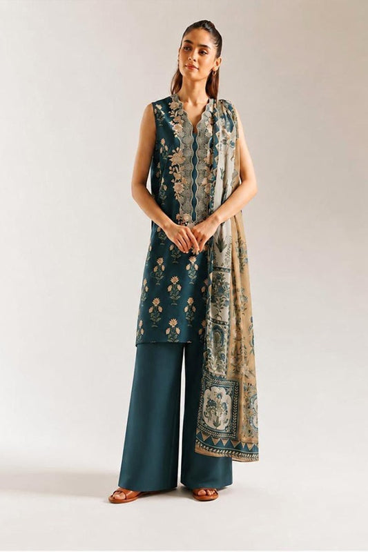 Ethnc 3 Piece Unstitched Embroidered Printed Lawn Suit Noor E Nazar Textile