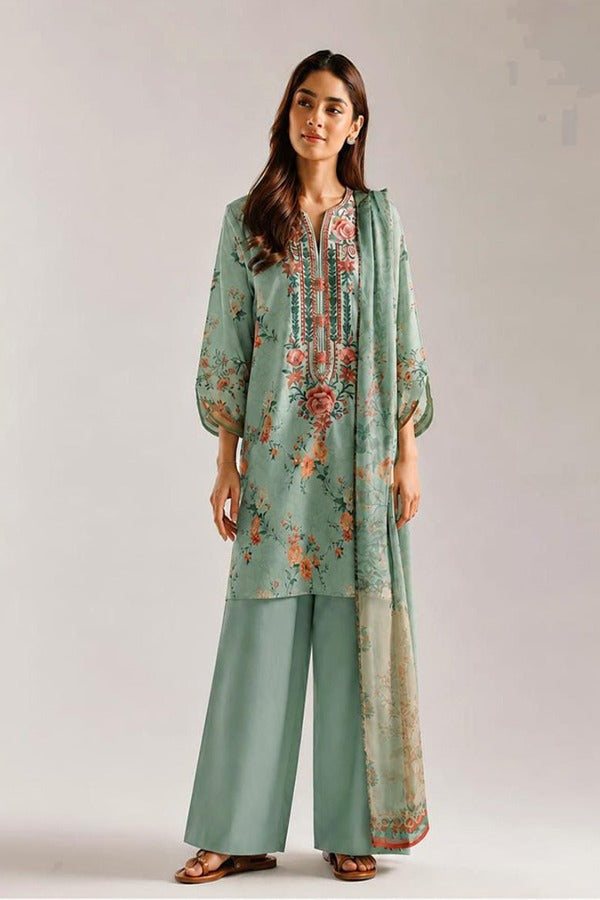 Ethnc 3 Piece Unstitched Embroidered Printed Lawn Suit Noor E Nazar Textile