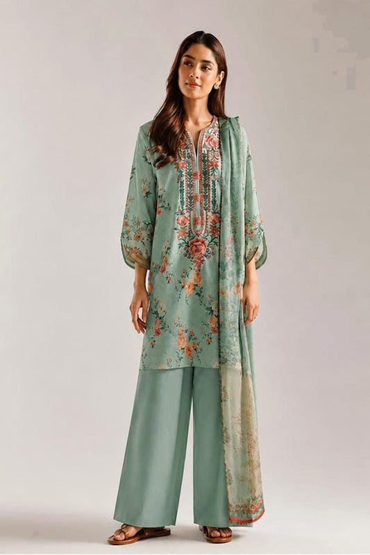Ethnc 3 Piece Unstitched Embroidered Printed Lawn Suit Noor E Nazar Textile