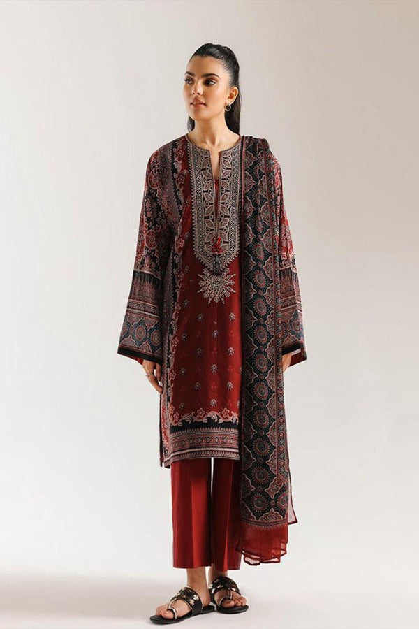 Ethnc 3 Piece Unstitched Embroidered Printed Lawn Suit Noor E Nazar Textile