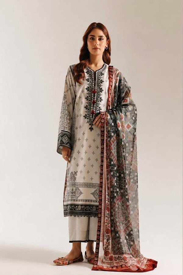 Ethnc 3 Piece Unstitched Embroidered Printed Lawn Suit Noor E Nazar Textile