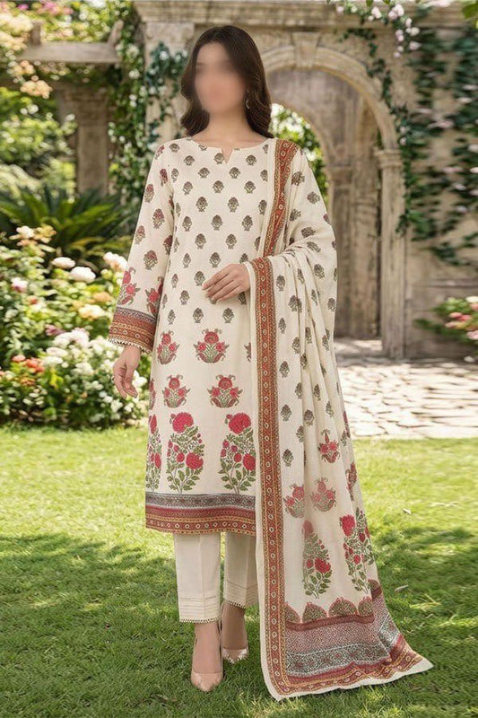 Gul Ahmed 3 Piece Printed Linen Suit | Unstitched Noor E Nazar Textile