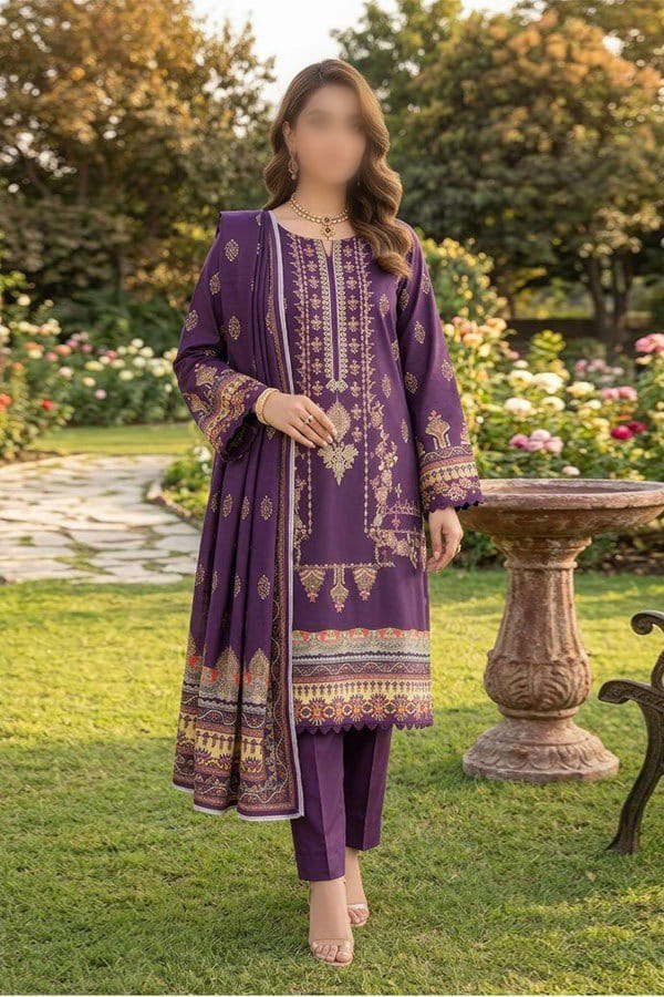 Gul Ahmed 3 Piece Printed Linen Suit | Unstitched Noor E Nazar Textile