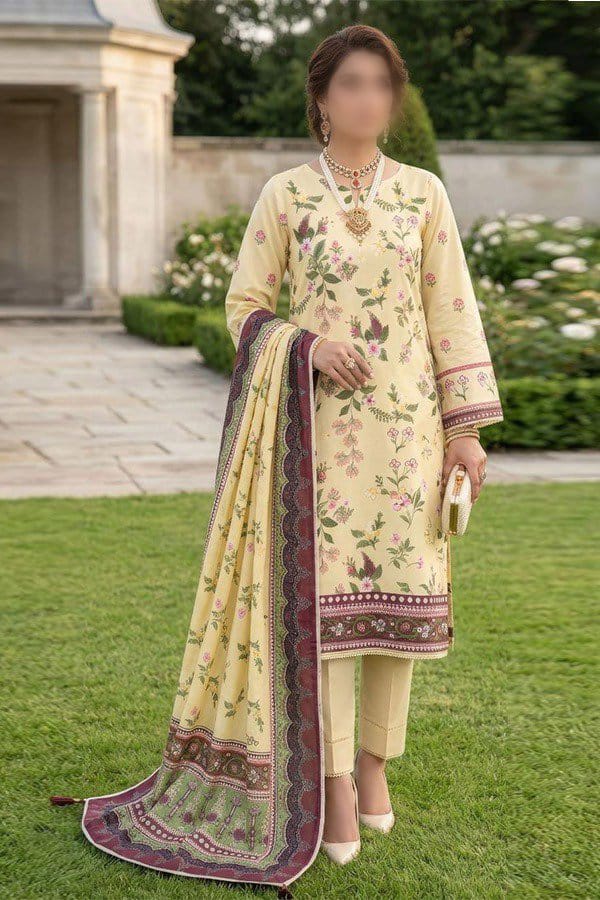 Gul Ahmed 3 Piece Printed Linen Suit | Unstitched Noor E Nazar Textile