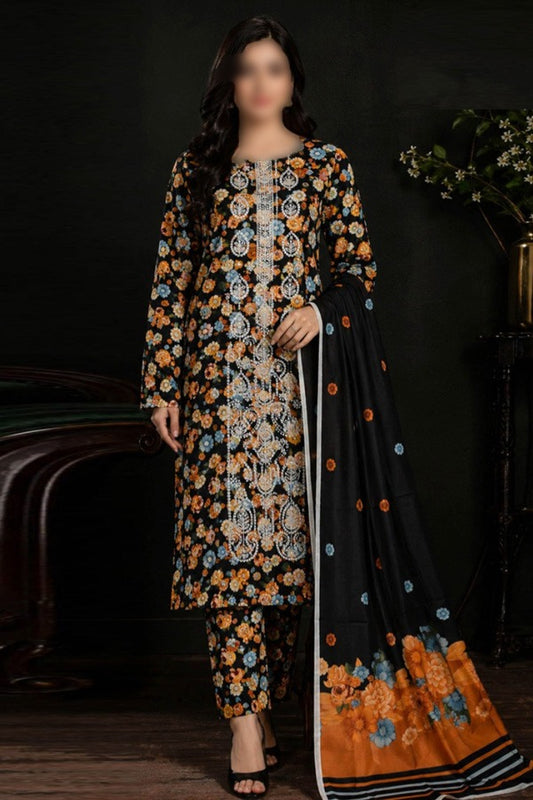 SAPPHIRE Embroidered Printed Linen 3 Piece Unstitched Suit for Women