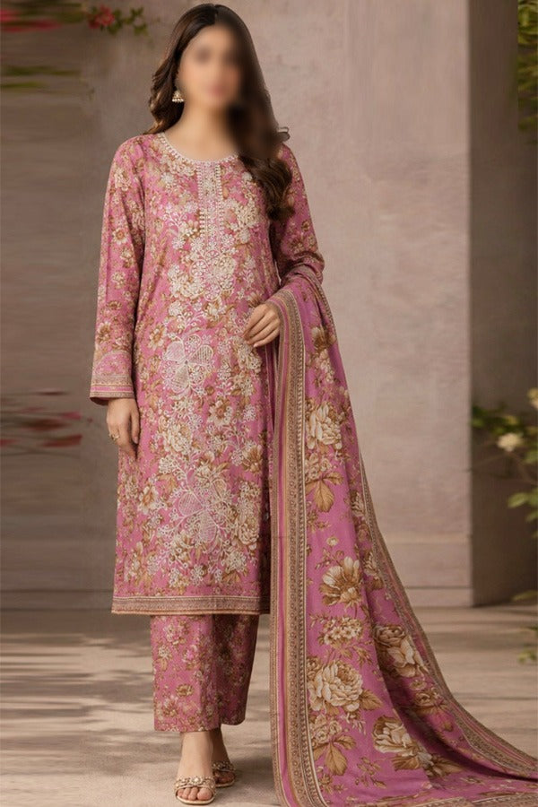 KHAADI Embroidered Printed Linen 3 Piece Unstitched Suit for Women