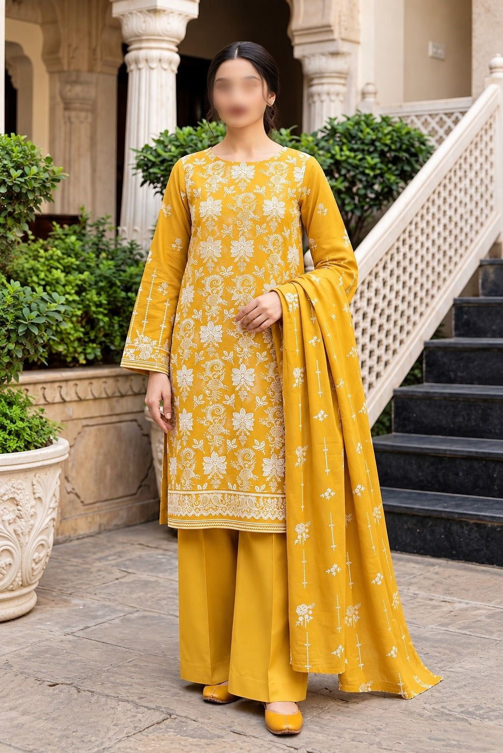 Bareezé Dhanak Slub embroidered 3 piece unstitched suit with dupatta and trouser