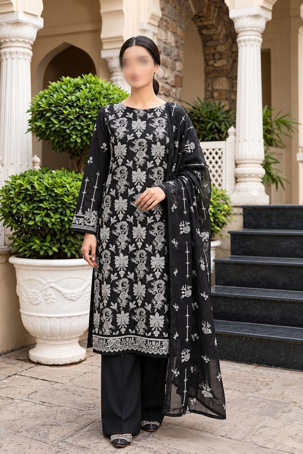 Bareezé Dhanak Slub embroidered 3 piece unstitched suit with dupatta and trouser