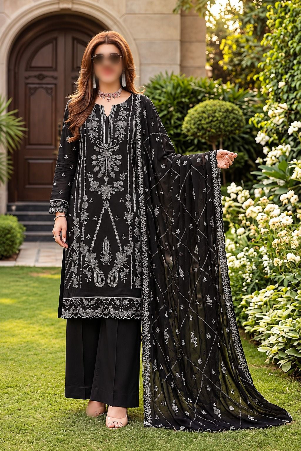 Ethnic Vol-64 embroidered viscose slub dora unstitched 3 piece suit with cutwork dupatta